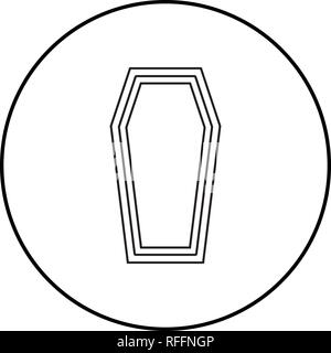 Sarg Versicherungskonzept Beerdigung Thema Deckel Sarg Symbol schwarz Farbe Umrisse Vektor I Stil einfach Bild im Kreis Runde Stock Vektor