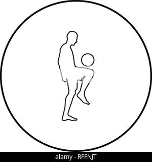 Fußball-Spieler jonglieren Kugel mit seinem Knie oder stopft den Ball auf seinem Fuß silhouette Symbol schwarz Farbe Umrisse Vektor I Stil einfach Ima Stock Vektor
