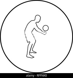 Volleyball Spieler schlägt die Kugel mit Silhouette Seitenansicht unten Angriff ball Symbol schwarz Farbe Umrisse Vektor I Stil einfach Bild in c Stock Vektor