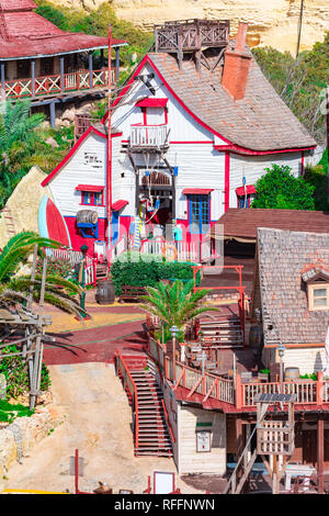 Mellieha, Malta: Popeye Village, architektonisches Detail Stockfoto