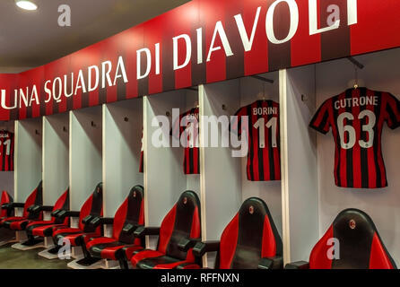 FC Mailand Umkleideraum. Besuch in San Siro Stadion. Mailand, Itally Stockfoto