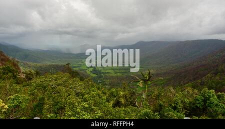 Szenen aus dem Laufwerk, bis die Mackay Eungella Straße nach dem 2018 Eungella Buschfeuer, Queensland, Australien Stockfoto