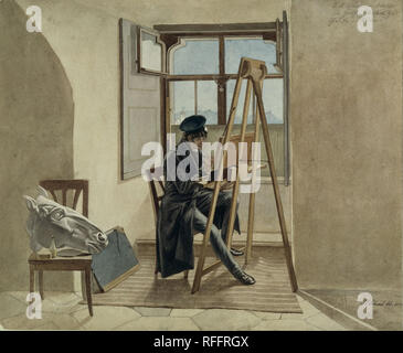 Der Maler Johann Adam Klein an der Staffelei im Atelier im Palais Chotek in Wien. Datum/Zeitraum: 1818. Papier. Aquarell über Bleistift auf Papier; Rechts unten signiert: "J.C. Erhard del. 1818 Wien" Aquarell über Bleistift auf Papier; Rechts unten signiert: "J.C. Erhard del. 1818 Wien". Höhe: 229 mm (9.01 in); Breite: 279 mm (10.98 in). Autor: Johann Christoph Erhard. Stockfoto