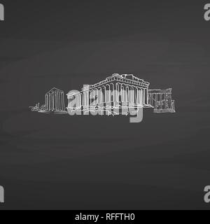 Athen Griechenland Zeichen auf der Tafel. Digitale Kreide gezeichnet Vektor Skizze auf der Tafel. Europäische Hauptstädte Reiseziele. Stock Vektor