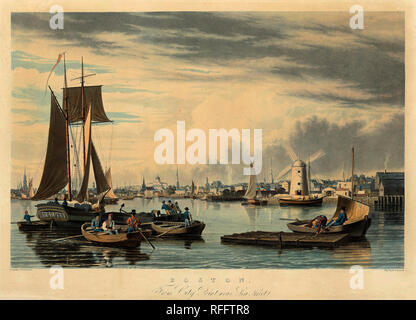Boston: Von City Point in der Nähe von Sea Street. Abmessungen: Blatt (innerhalb der Platte mark getrimmt): 48,8 x 68,2 cm (19 1/4 x 26 7/8 in.) Support: 53,2 x 72,8 cm (20 15/16 x 28 11/16 in.). Medium: Farbe der Aquatinta mit einem Hauch von Ätzen, von Hand gefärbt, auf Webte Papier; auf schwere webte Papier gelegt. Museum: Nationalgalerie, Washington DC. Autor: William James Bennett. Currier und Ives. Stockfoto
