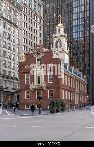 Das Old State House, Boston. Der historische Ort von der Erklärung der Unabhängigkeit vom Balkon im Jahre 1776 gelesen werden. Stockfoto