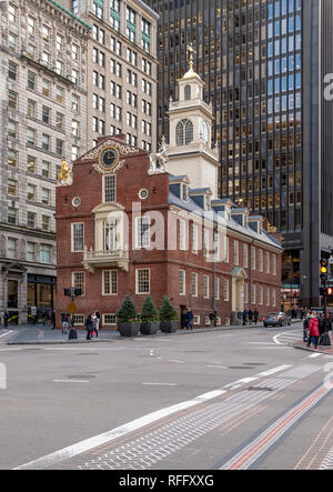 Das Old State House, Boston. Der historische Ort von der Erklärung der Unabhängigkeit vom Balkon im Jahre 1776 gelesen werden. Stockfoto