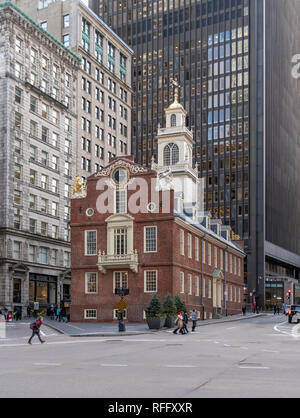 Das Old State House, Boston. Der historische Ort von der Erklärung der Unabhängigkeit vom Balkon im Jahre 1776 gelesen werden. Stockfoto