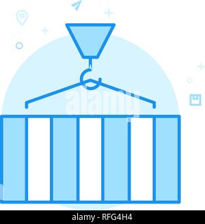 Cargo Container laden Flachbild Vektor Icon. Kran Symbol, Piktogramm, Sign. Licht Flat Style. Blue Monochrome Design. Editierbare Schlaganfall. Stock Vektor