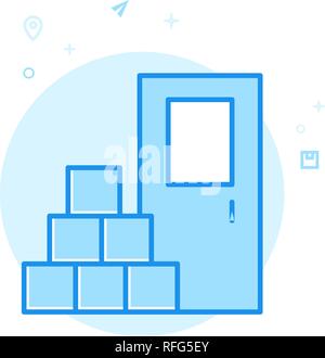 Door-To-Door Lieferung flach Vektor Icon. Stapel von Kisten Symbol, Piktogramm, Sign. Licht Flat Style. Blue Monochrome Design. Editierbare Schlaganfall. Stock Vektor
