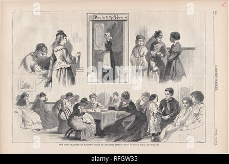 New York Nächstenliebe - St. Barnabas House, 304 Mulberry Street - Gezeichnet von Winslow Homer (Harper's Weekly, Vol. XVIII). Artist: Winslow Homer (Amerikanische, Boston, Massachusetts 1836-1910 Prouts Hals, Maine). Abmessungen: Bild: 9 1/8 x 13 3/8 in. (23,2 x 34 cm) Blatt: 10 11/16 x 15 7/8 in. (27,1 x 40,3 cm). Herausgeber: Harper's Weekly (American, 1857-1916). Datum: April 18, 1874. Museum: Metropolitan Museum of Art, New York, USA. Stockfoto