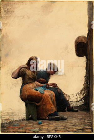 Flicken der Netze. Stand: 1882. Maße: gesamt: 69,5 x 48,9 cm (27 3/8 x 19 1/4 in.). Medium: Aquarell und Gouache über Graphit. Museum: Nationalgalerie, Washington DC. Autor: Winslow Homer. Stockfoto
