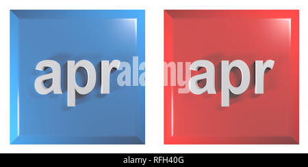 Blau und Rot Paar quadratische Tasten APRIL - 3D Rendering illustration Stockfoto