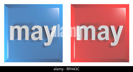 Blau und Rot Paar quadratische Tasten MAI - 3D Rendering illustration Stockfoto
