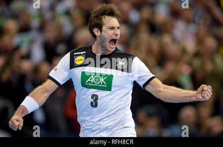 Hamburg, Deutschland. 25 Jan, 2019. Handball: WM, Deutschland - Norwegen, Endrunde, Halbfinale. Deutschlands Uwe Gensheimer cheers während des Spiels. Quelle: Axel Heimken/dpa/Alamy leben Nachrichten Stockfoto