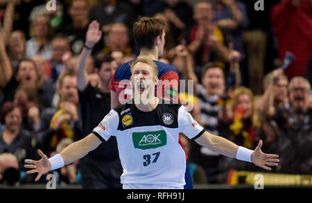 Hamburg, Deutschland. 25 Jan, 2019. Handball: WM, Deutschland - Norwegen, Endrunde, Halbfinale. Deutschlands Matthias Musche jubelt. Quelle: Axel Heimken/dpa/Alamy leben Nachrichten Stockfoto