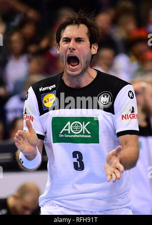 Hamburg, Deutschland. 25 Jan, 2019. Handball: WM, Deutschland - Norwegen, Endrunde, Halbfinale. Deutschlands Uwe Gensheimer reagiert. Credit: Soeren Stache/dpa/Alamy leben Nachrichten Stockfoto