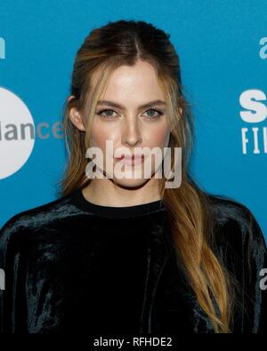 Park City, UT, USA. 25 Jan, 2019. Riley Keough in der Ankunftshalle für DIE LODGE Premiere auf dem Sundance Film Festival 2019, Library Center Theater Park, Park City, UT 25. Januar 2019. Credit: JA/Everett Collection/Alamy leben Nachrichten Stockfoto