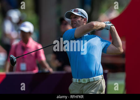 Dubai, VAE. 26. Januar 2019. Bradley Bagger von Wales zweigt weg in das 12. Loch in Runde 3 Während der Omega Dubai Desert Classic 2019 im Emirates Golf Club, Dubai, UAE am 26. Januar 2019. Foto von Grant Winter. Credit: UK Sport Pics Ltd/Alamy leben Nachrichten Stockfoto