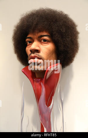 Hyper-real portrait Skulptur von Jimi Hendrix von kazuhiro Tsuji im LA Art Show im Los Angeles Convention Center. Stockfoto