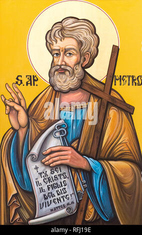 Das Symbol des Heiligen Petrus (Simon) in "Chiesa dei Santi Gervasio e Protasio Martiri' Stockfoto