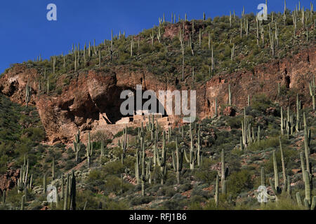 Tonto National Monument enthält der Ruinen von zwei Cliff dwellings durch den Salado Indianer gegründet um 1300 AD. Stockfoto