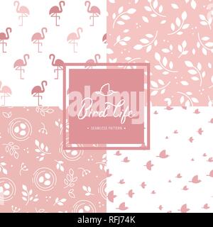 Fliegende Vögel nahtlose Muster Hintergrund. Vögel und Blumen nahtlose Muster. Vektor Textur. Stock Vektor