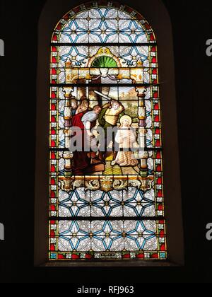 Aulnois sous Vertuzey (Meuse) Église Saint-Sébastien vitrail 02. Stockfoto