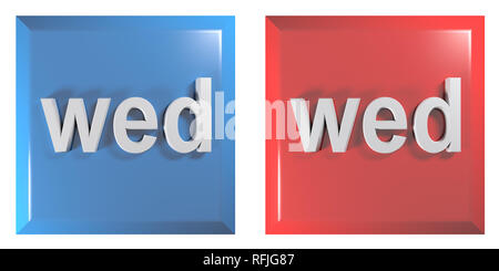 Blau und Rot Paar quadratische Tasten MITTWOCH - 3D Rendering illustration Stockfoto