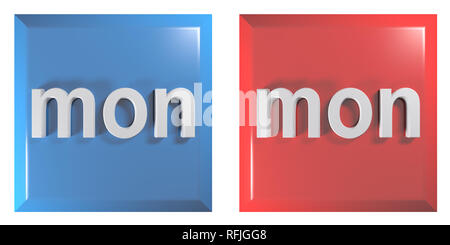 Blau und Rot Paar quadratische Tasten MONTAG - 3D Rendering illustration Stockfoto