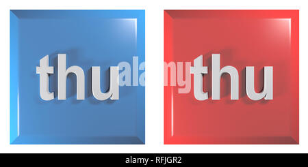 Blau und Rot Paar quadratische Tasten Donnerstag - 3D Rendering illustration Stockfoto