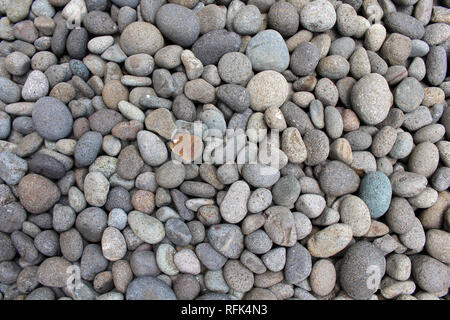 Eine Nahaufnahme auf Kies und Steine als natürliche Dekoration im Garten. Meditativ. Stockfoto