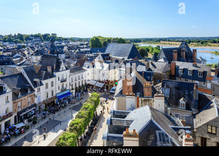 Frankreich, Indre et Loire, Amboise, die Stadt und die Loire hinter vom Schloss Terrasse // Frankreich, Indre-et-Loire (37), Amboise, Château d'Ambois Stockfoto