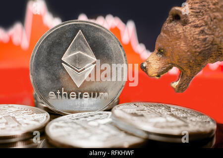 Des astraleums mit einer roten Karte. Preis Crash und Bear Market Trend Konzept. Stockfoto