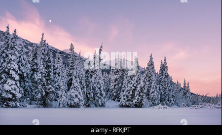 Sonnenaufgang auf dem Eagle River Valley in der Chugach State Park in Southcentral Alaska. Stockfoto