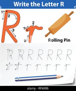 Buchstabe R tracing Alphabet Arbeitsblätter Abbildung Stock Vektor