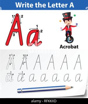 Brief eine Ablaufverfolgung Abbildung alphabet Arbeitsblätter Stock Vektor