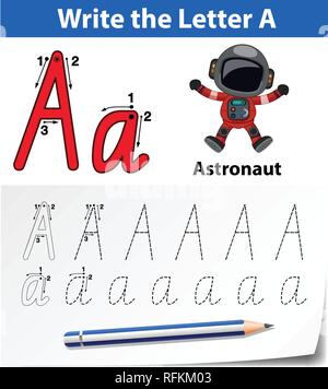 Brief eine Ablaufverfolgung Abbildung alphabet Arbeitsblätter Stock Vektor