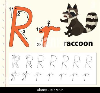 Buchstabe R tracing Alphabet Arbeitsblätter Abbildung Stock Vektor