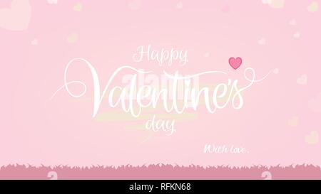 Happy Valentines Tag Grußkarte mit Typografie kunst Bürste Handschrift Schriftzug in rosa Farbe, Vector Illustration Stock Vektor
