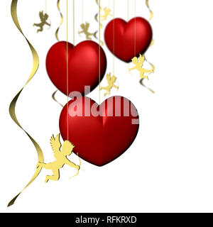 3D-Abbildung. Valentinstag. rote Herzen mit Platz für Text. Stockfoto