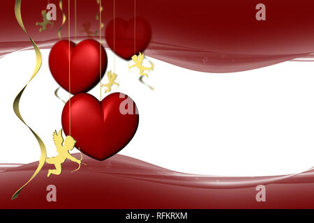 3D-Darstellung. Valentinstag. rote Herzen mit Platz für Text. Stockfoto