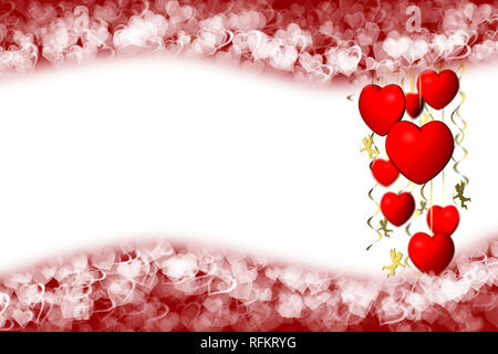 3D-Darstellung. Valentinstag. rote Herzen mit Platz für Text. Stockfoto