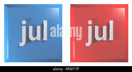 Blau und Rot Paar quadratische Tasten JULI - 3D Rendering illustration Stockfoto