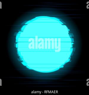 Glitched Vektor blauer Kreis mit Copyspace. Sun verzerrten glitch Stil. Moderne digitale glow Hintergrund für Design Stock Vektor