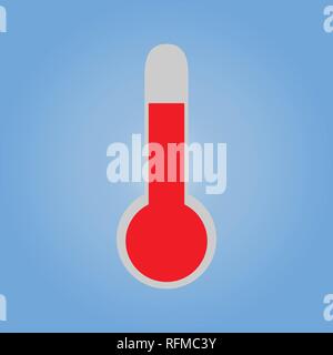 Thermometer Symbol. Heiß. Flat Style auf einem blauen Hintergrund Stock Vektor