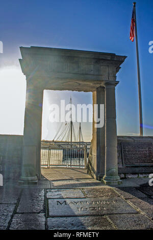 Mayflower Schritte Plymouth. Besucher Attraktion; Mayflower 400 (2020); die Pilgrim Memorial für die Reise nach Amerika Stockfoto