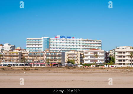 Maritime Nachbarschaft, Promenade, Strand, Sant Salvador, El Vendrell, Coma-ruga, Costa Dorada, Katalonien, Spanien Stockfoto