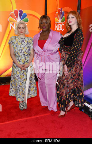 Mae Whitman, Retta und Christina Hendricks Besuchen von NBC New York Mitte der Saison drücken Sie Quark im Four Seasons Hotel New York am Januar 24, 2019 in New Yor Stockfoto