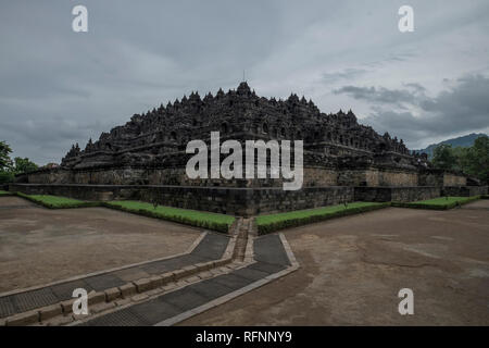 Ein Blick auf den Borobudur Tempel in Java, Indonesien. Stockfoto